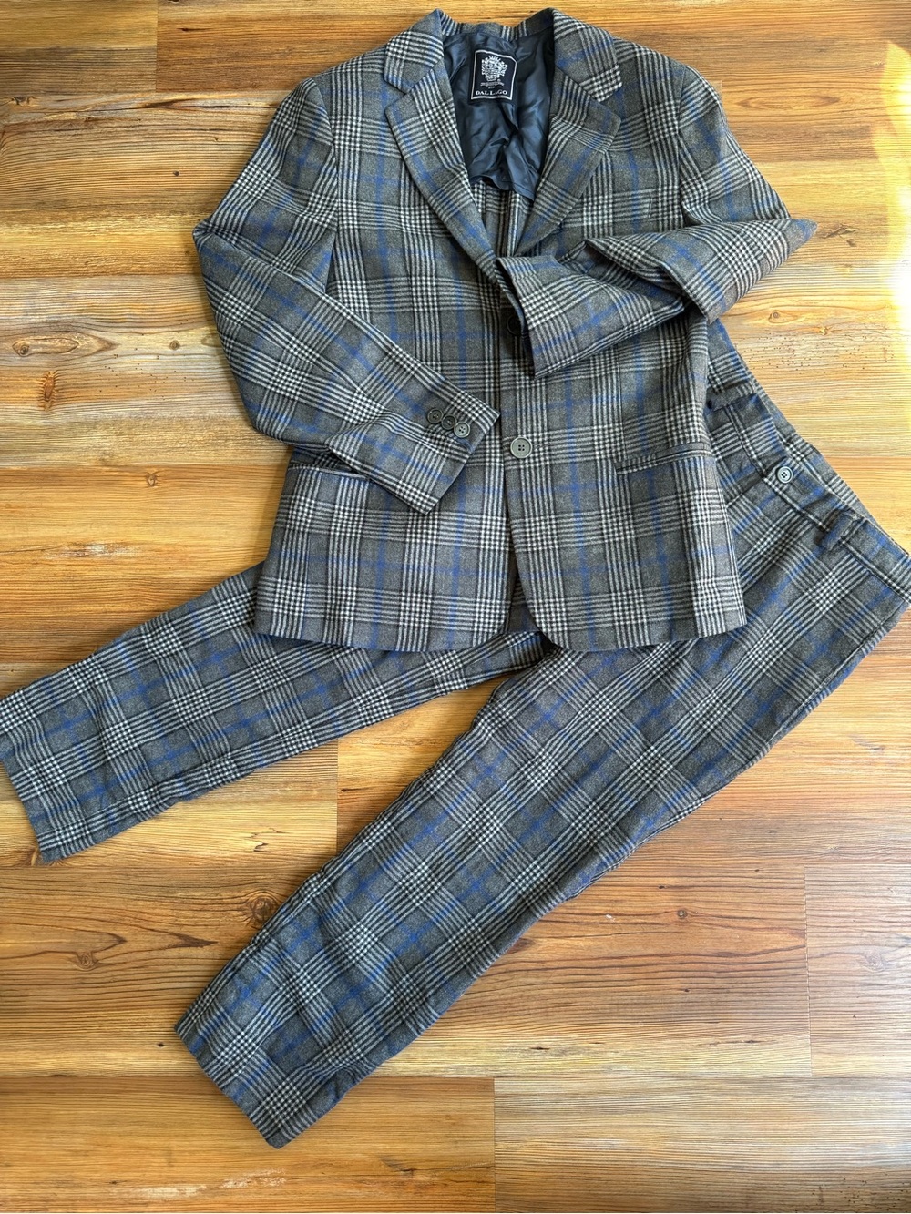 Kids Plaid Two-Piece Matching Suit in Gray and Blue